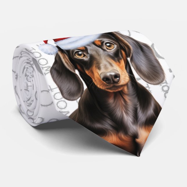 Smooth Coat Dachshund Woof Christmas Dog Lover Neck Tie (Rolled)
