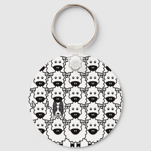 Smooth-Coated Border Collie in the Sheep Keychain (Front)