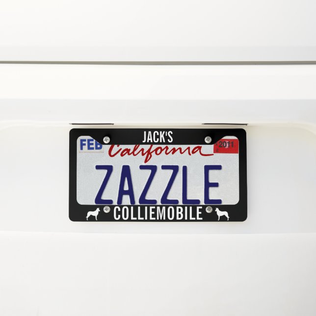 Smooth Collie Dog Silhouette COLLIEMOBILE Custom License Plate Frame (On Car)