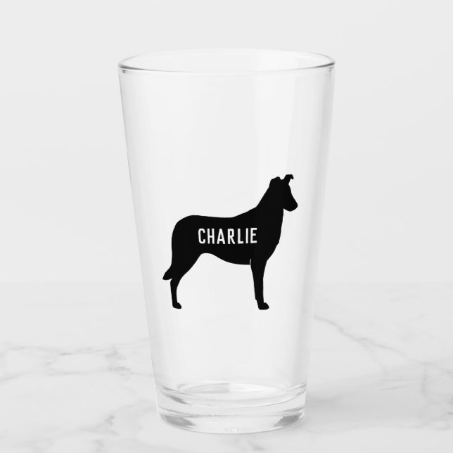 Smooth Collie Dog Silhouette Personalized Glass (Front)