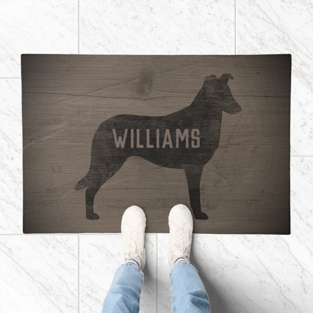 Smooth Collie Dog Silhouette Rustic Style Custom Doormat (Indoor)