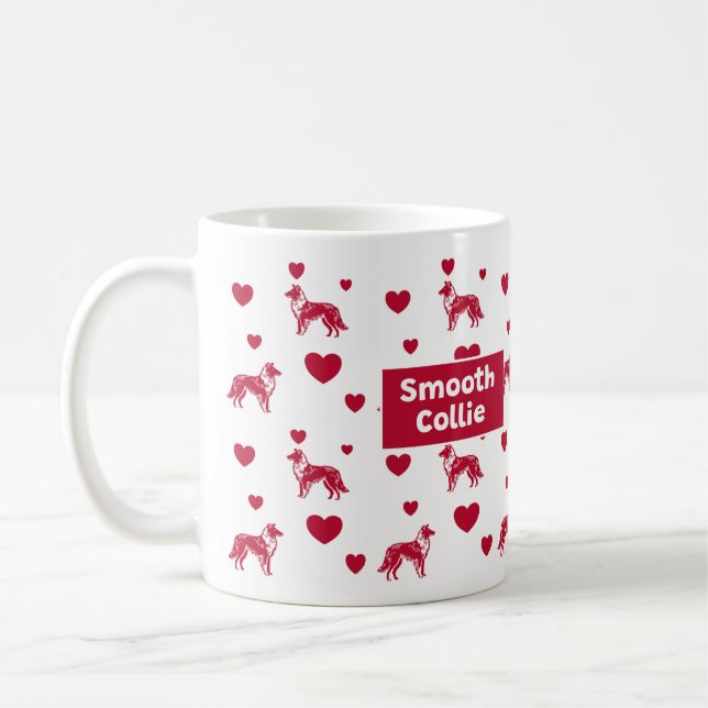Smooth Collie Mug With Red Hearts (Left)