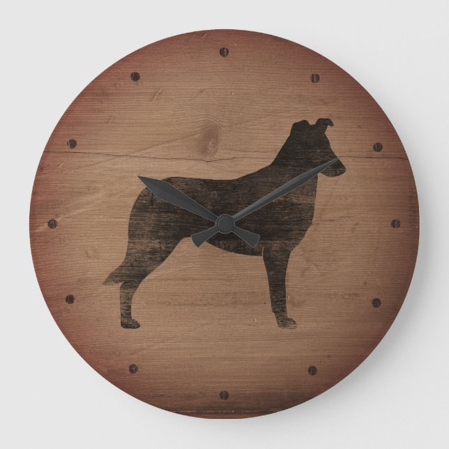 Smooth Collie Silhouette Rustic Style Large Clock (Front)