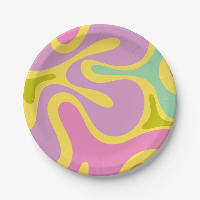 Smooth Contours Groovy Retro Abstract Pattern Paper Plates (Front)