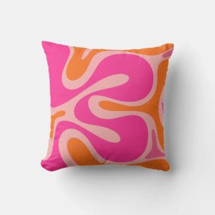Smooth Contours Retro Abstract Hot Pink & Orange Throw Pillow