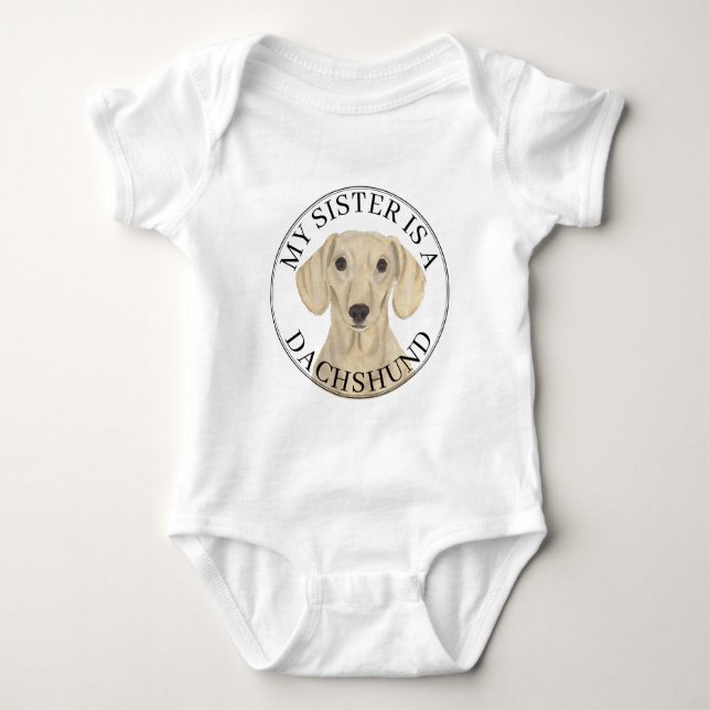 Smooth Cream Dachshund Dog Big Sister Baby Bodysuit (Front)