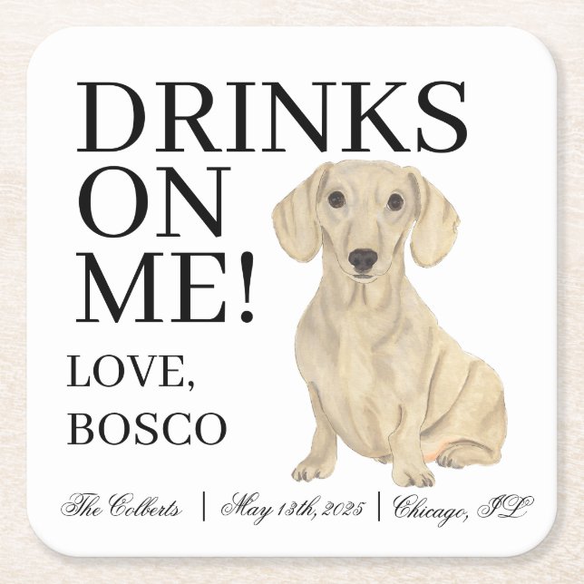 Smooth Cream Dachshund Dog Wedding Square Paper Coaster (Front)