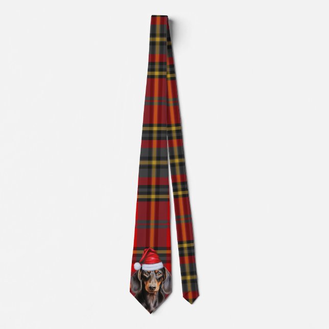 Smooth Dachshund Dog Lover Holiday Plaid Christmas Neck Tie (Front)