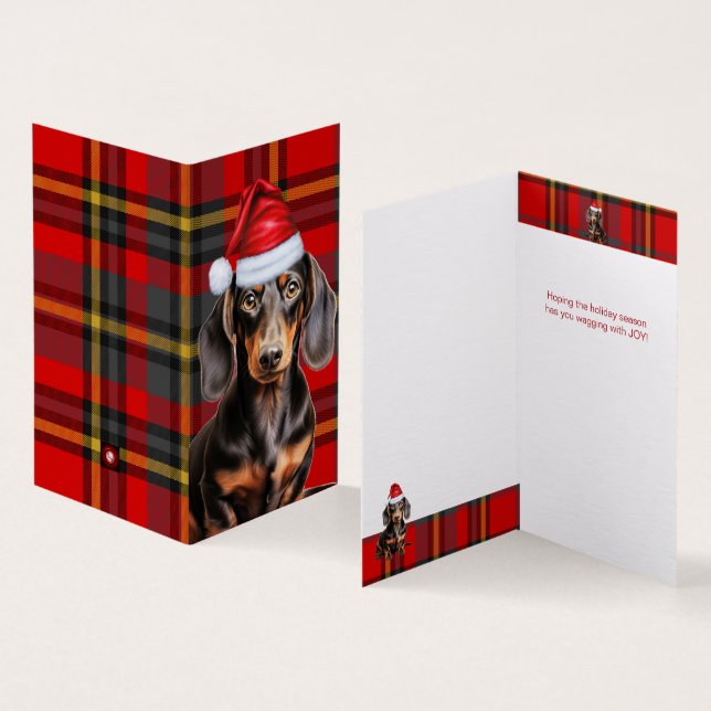 Smooth Dachshund Holiday Plaid Christmas Card (Inside and Outside)