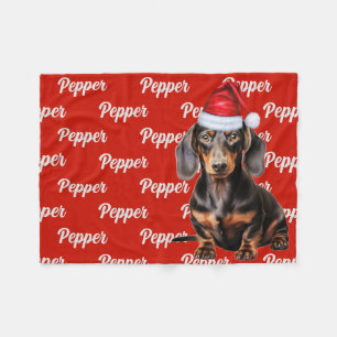 Smooth Dachshund Santa Dog Custom Name Christmas Fleece Blanket