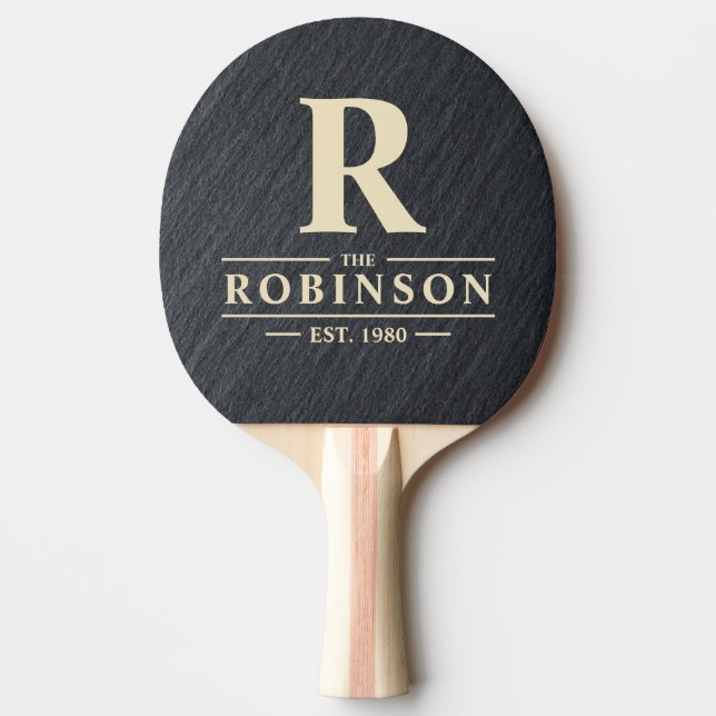 Smooth Dark Granite Family Name & Initial Ping Pong Paddle (Front)