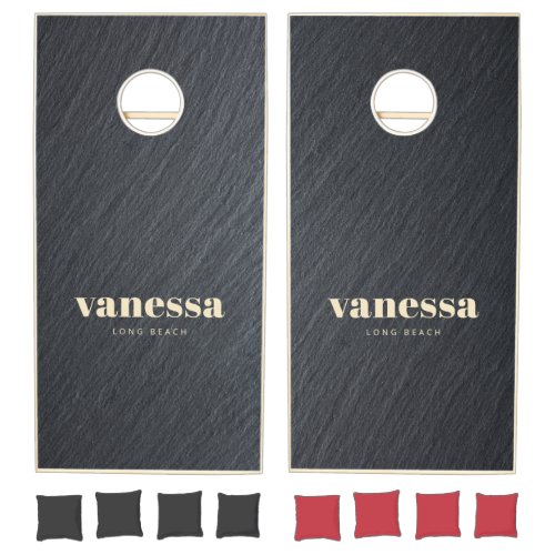 Smooth Dark Granite Minimal Modern Classic Name Cornhole Set