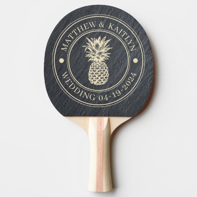 Smooth Dark Granite Pineapple Wedding Names Ping Pong Paddle (Back)