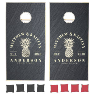 Smooth Dark Granite Tropical Pineapple Wedding Cornhole Set