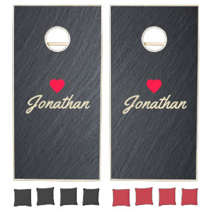 Smooth Dark Granite Vintage Heart Signature Cornhole Set