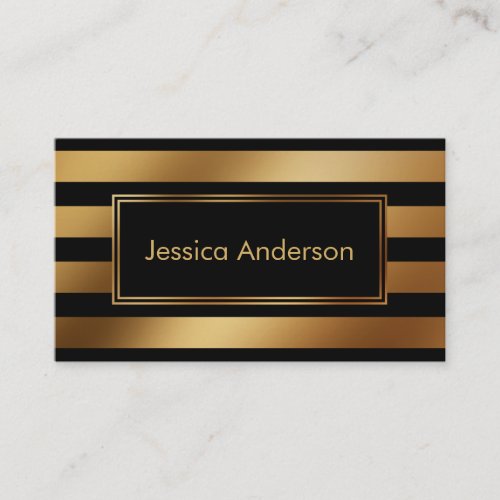 Smooth Faux Gold Foil Metallic and Black Stripes Business Card