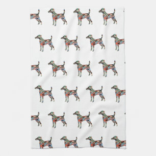 Smooth Fox Terrier Dog Breed Geo Silhouette Plaid Kitchen Towel