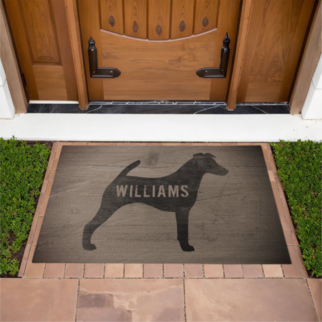 Smooth Fox Terrier Dog Silhouette Rustic Custom Doormat (Outdoor)