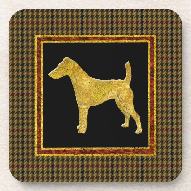 Smooth Fox Terrier Gold Tweed Pattern Drink Coaster (Front)