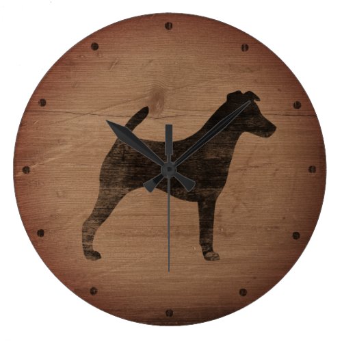 Smooth Fox Terrier Silhouette Rustic Large Clock