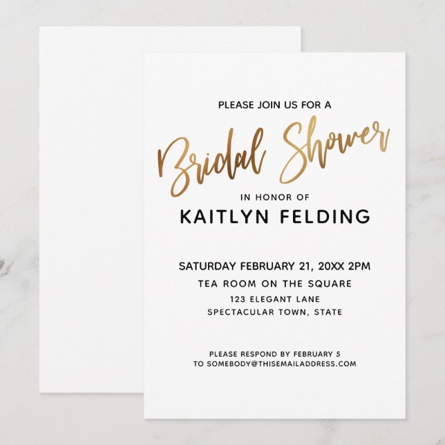Smooth Gold Ombre Bridal Shower Typography Invitation (Front/Back)