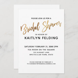 Smooth Gold Ombre Bridal Shower Typography Invitation