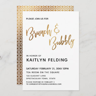 Smooth Gold Ombre Brunch & Bubbly Typography Invitation