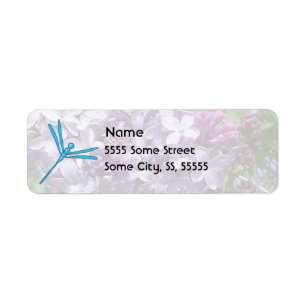 Smooth Light Blue Dragonfly and Purple Lilacs Label