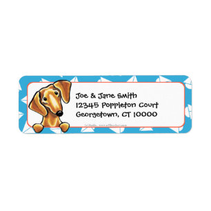 Smooth Red Dachshund Blue Sailboats Label