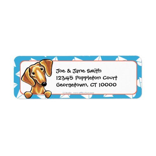 Smooth Red Dachshund Blue Sailboats Label