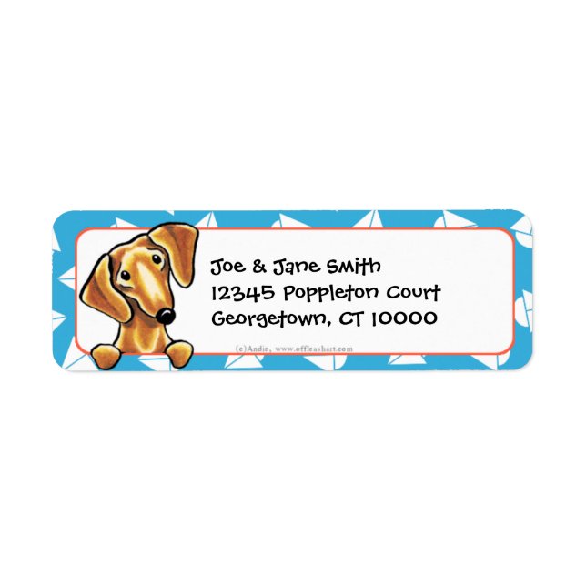 Smooth Red Dachshund Blue Sailboats Label (Front)