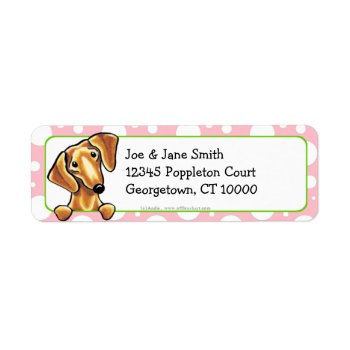 Smooth Red Dachshund Pink Polka Dots Label by offleashart at Zazzle