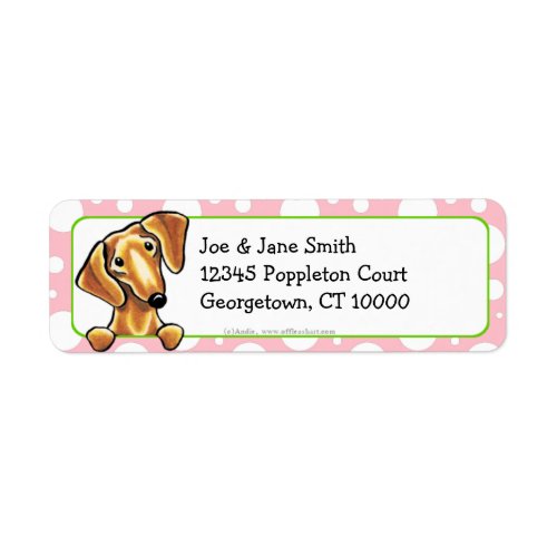 Smooth Red Dachshund Pink Polka Dots Label