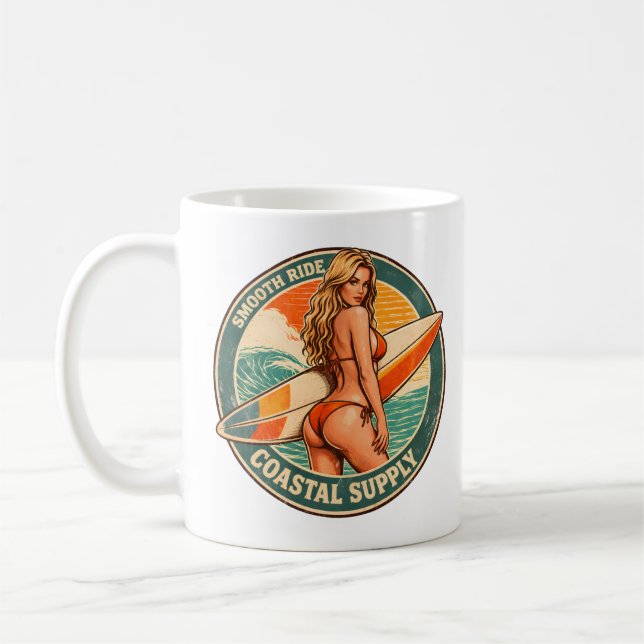 Smooth Ride Coastal Supply | Surf Pin-up Graphic Coffee Mug (Left)
