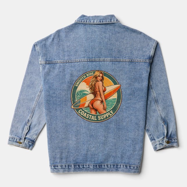 Smooth Ride Coastal Supply | Surf Pin-up Graphic Denim Jacket (Back)