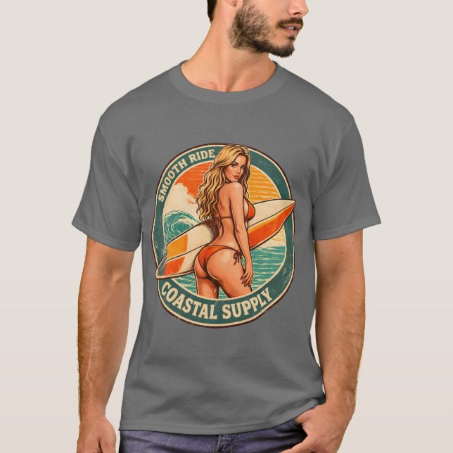 Smooth Ride Coastal Supply | Surf Pin-up Graphic T-Shirt (Front)