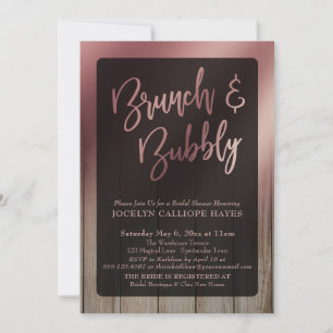 Smooth Rose Gold Barn Wood Brunch & Bubbly Invitation