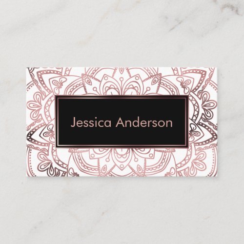 Smooth Rose Gold Foil Mandala Over White Business Card