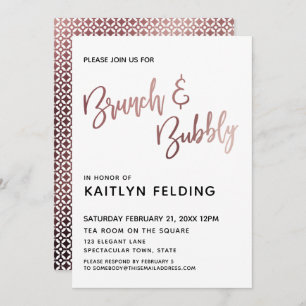 Smooth Rose Gold Ombre Brunch & Bubbly Typography Invitation