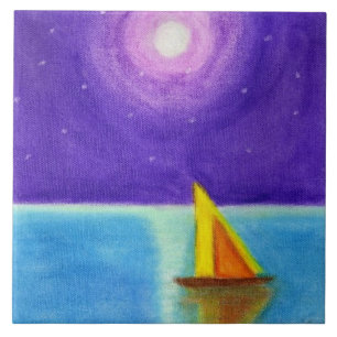 Smooth Sailing Abstract Pastel Painting Ceramic Tile