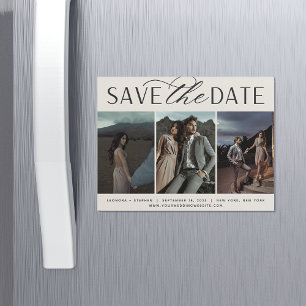 Smooth Script 3 Photo Save the Date Magnet