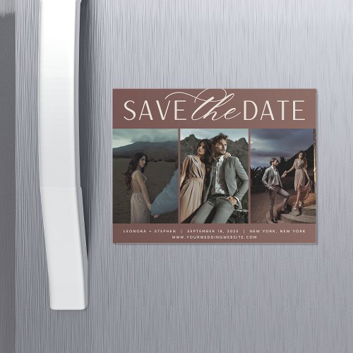 Smooth Script  3 Photo Save the Date Magnet