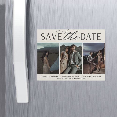 Smooth Script  3 Photo Save the Date Magnet