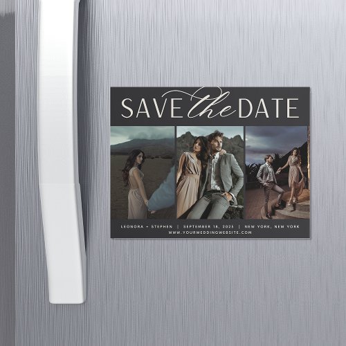 Smooth Script  3 Photo Save the Date Magnet