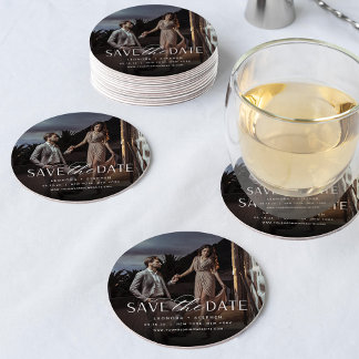 Smooth Script | Photo Save the Date Round Paper Coaster