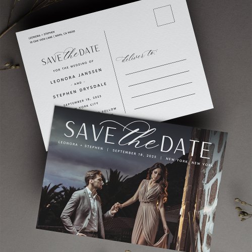 Smooth Script  Photo Wedding Save the Date Announcement Postcard