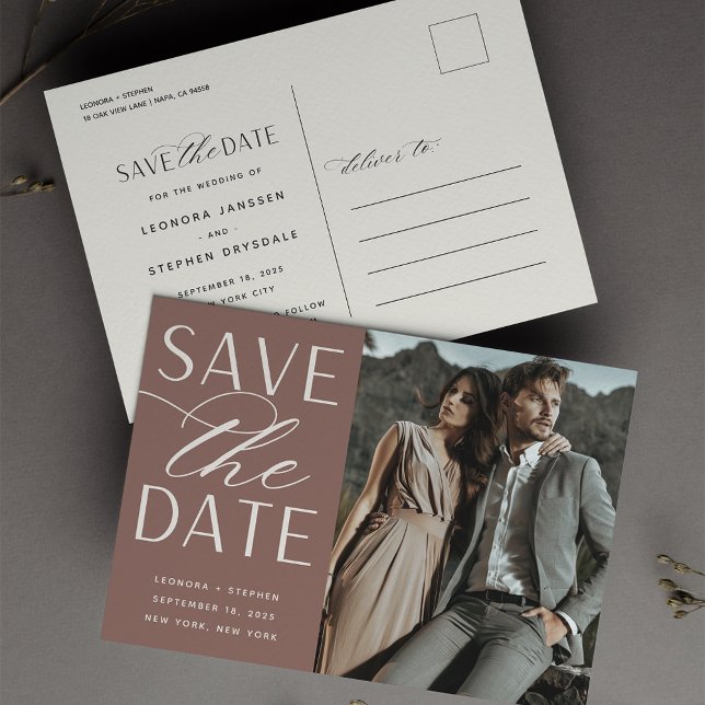 Smooth Script | Photo Wedding Save the Date Announcement Postcard (Creator Uploaded)