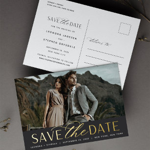 Smooth Script   Photo Wedding Save the Date Foil Invitation Postcard
