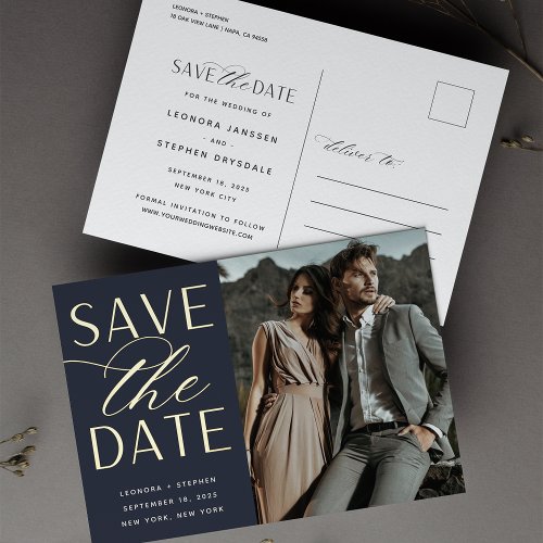 Smooth Script  Photo Wedding Save the Date Foil Invitation Postcard