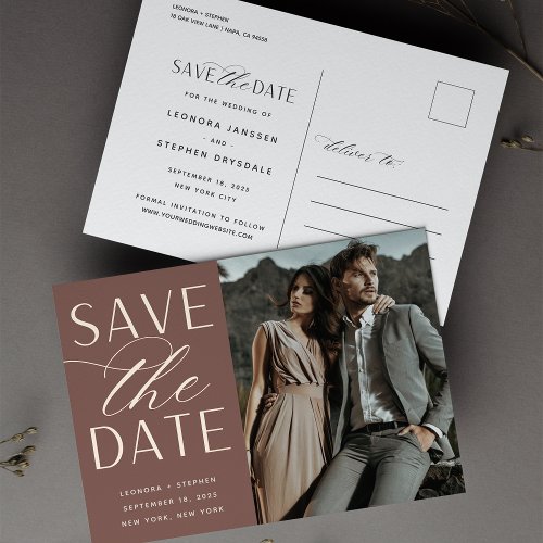 Smooth Script  Photo Wedding Save the Date Foil Invitation Postcard